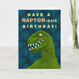 Tarjeta Festiva Funny Raptor Dinosaur Feliz Cumpleaños Pun Guay