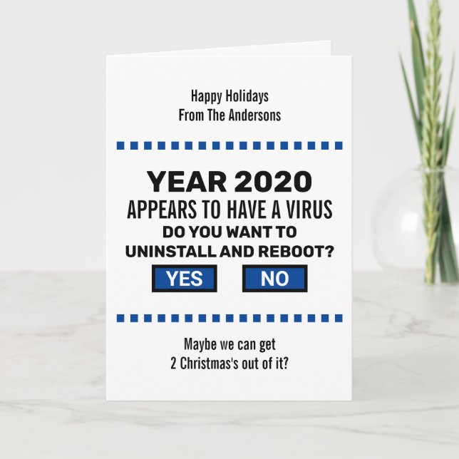 Tarjeta Festiva Funny Reboot 2020 Computer Geek Virus Navidades (Anverso)