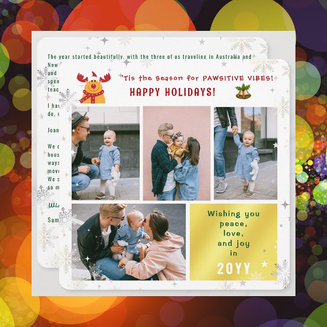 Tarjeta Festiva Funny Rudolph Peace Love Joy 4 fotos Elegante Cute (Elegant Cute Funny Pawsitive Vibes Rudolph Happy Holidays 4 Photos Peace Love Joy Snowflakes Letter)