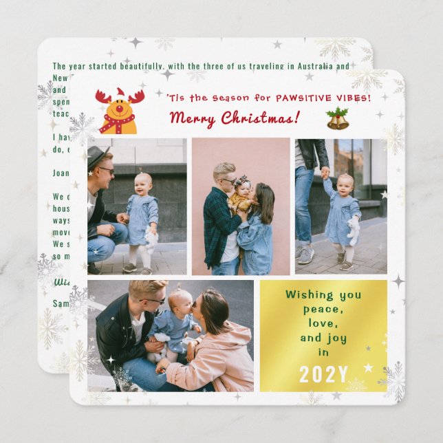 Tarjeta Festiva Funny Rudolph Peace Love Joy Fotos Elegantes Merry (Anverso / Reverso)