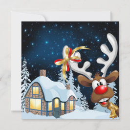 Tarjeta Festiva Funny Rudolph Red Nose Reindes Holiday Card