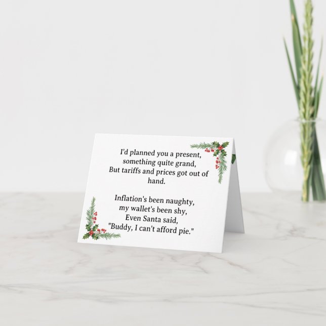 Tarjeta Festiva Funny Sad No Gift Due to Tariffs and Inflation (Anverso)
