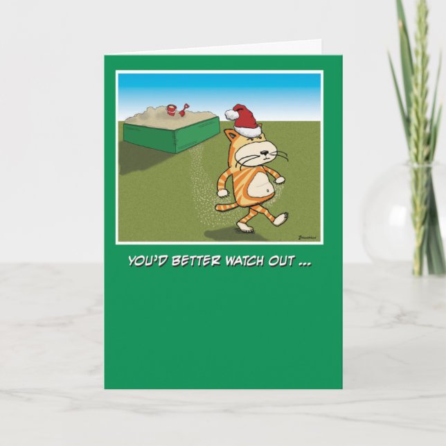 Tarjeta Festiva Funny Sandy Clawy Cat Navidades (Anverso)
