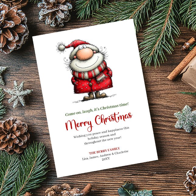 Tarjeta Festiva Funny Santa Cartoon Whimsical Holiday Greeting (Funny Santa Cartoon Whimsical Holiday Greeting)