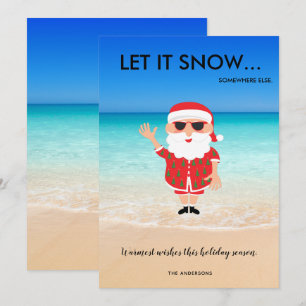 Tarjeta Festiva Funny Santa Claus Beach Tropical Navidades de Flor