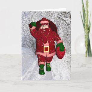 Tarjeta Festiva Funny Santa Claus Strawberry Farmer