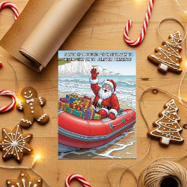 Tarjeta Festiva Funny Santa Dinghy Christmas