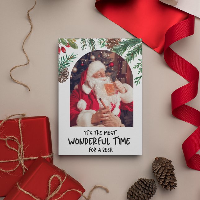 Tarjeta Festiva Funny Santa Most Maravilloso Time Beer Navidades (Funny Santa Most Wonderful Time Beer Christmas Holiday Card)