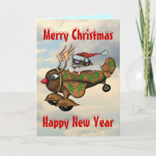 Tarjeta Festiva Funny Santa pilot Christmas and New Year card