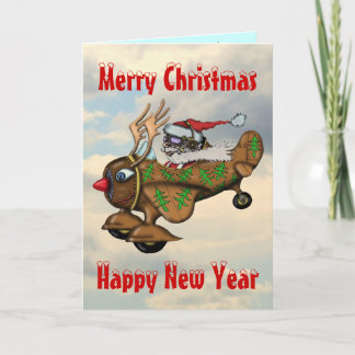 Tarjeta Festiva Funny Santa pilot Christmas and New Year card