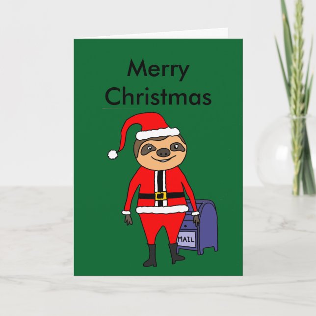 Tarjeta Festiva Funny Sloth Navidades de Santa Claus Personalizado (Anverso)