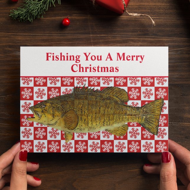 Tarjeta Festiva Funny Smallmouth Bass Fishing Pun Navidades Person (Smallmouth bass custom funny fishing pun Christmas Card.)