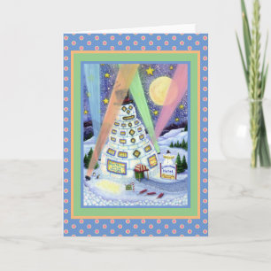 Tarjeta Festiva FUNNY SNOWMAN HOTEL, LUCES NORTES PENGUIN Blank