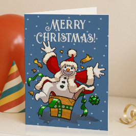 Tarjeta Festiva Funny Snowman Merry Christmas Surprise Cartoon
