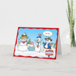 Tarjeta Festiva Funny Snowman Patriotic Navidades<br><div class="desc">¿Amor por difundir las risas durante la temporada navideña? ¡Acá hay algunas graciosas tarjetas de snowman que mandar a la familia y amigos! Este nuevo diseño original creado por Raphaela Wilson representa un concurso patriótico de snowman... Ahora, ¿quién puede ganarle a un águila calva majestuosa? Cambie lo que las burbujas...</div>