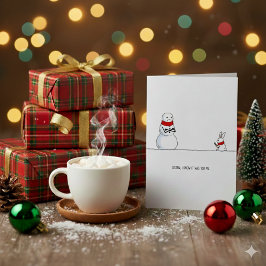 Tarjeta Festiva Funny Snowman vs Rabbit Christmas