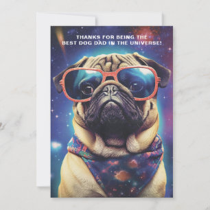 Tarjeta Festiva Funny Space Pug con gafas de sol Día del padre