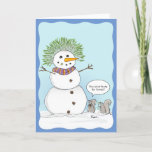 Tarjeta Festiva Funny Squirrel Frosty Navidades<br><div class="desc">Cree sus propias tarjetas de Navidades heladas divertidas este año y envíe algunas buenas risas a amigos y familiares con un estilo único! Esta divertida obra de arte creada por Raphaela Wilson muestra Frosty con un fabuloso peinado hecho a partir de ramas de pinos verdes. Las dos ardillas personalizados, consideran...</div>