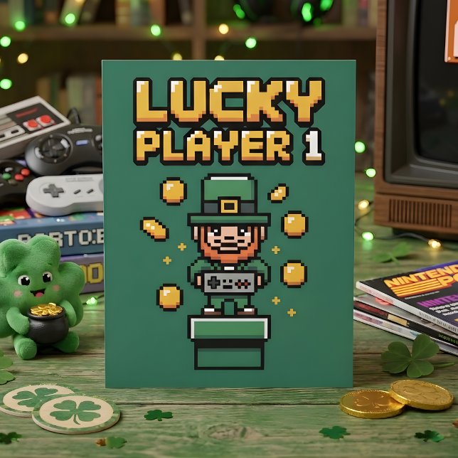 Tarjeta Festiva Funny St Patrick Days Gamer Pixel (Subido por el creador)