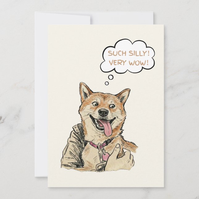 Tarjeta Festiva Funny "Such Silly Very Wow" Shiba Inu Doge MemeArt (Anverso)