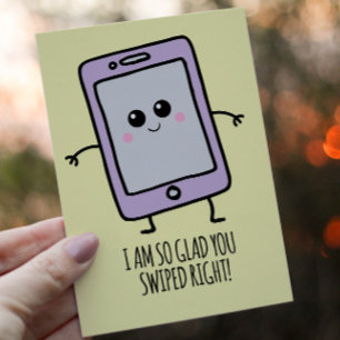Tarjeta Festiva Funny Swipe Right Kawaii Phone Día de San Valentín