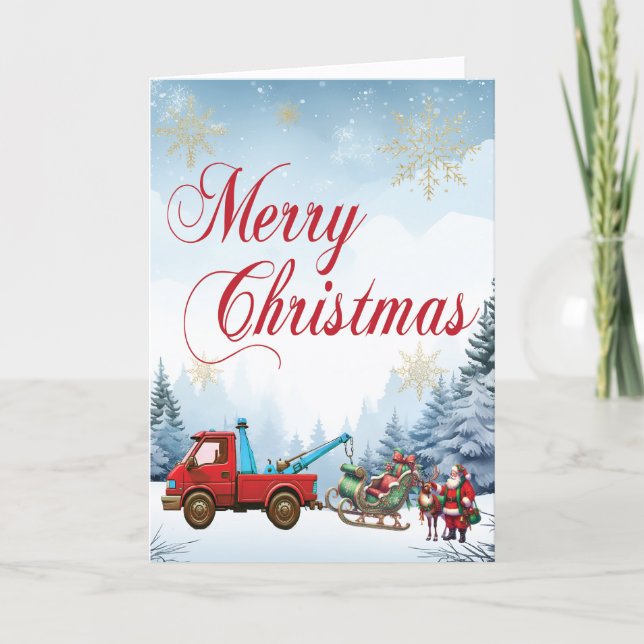 Tarjeta Festiva Funny Tow Truck Company Navidades Card (Anverso)