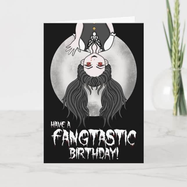 Tarjeta Festiva Funny Vampire Halloween Cumpleaños (Anverso)