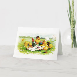 Tarjeta Festiva Funny Vintage Chicken Family Custom Easter Card