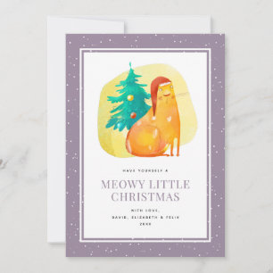 Tarjeta Festiva Funny Watercolor Cat Purple Navidades Card