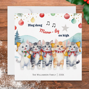 Tarjeta Festiva Funny Watercolor Cats Choir Navidades