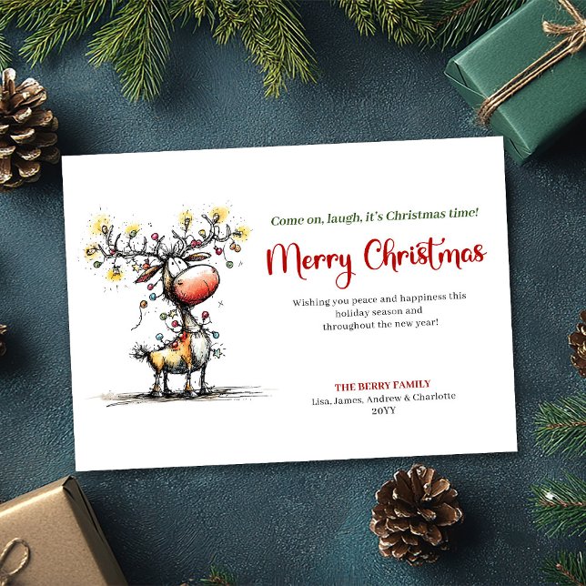 Tarjeta Festiva Funny watercolor reindeer Christmas greeting card (Funny watercolor reindeer Christmas greeting card

)