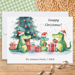 Tarjeta Festiva Funny Whimsical Alligator Family Snappy Navidades