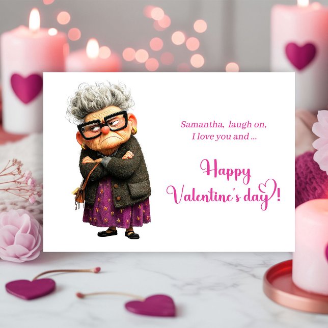 Tarjeta Festiva Funny Whimsical Grumpy Lady Valentine’s Day Card (Funny Whimsical Grumpy Lady Valentine’s Day Card)
