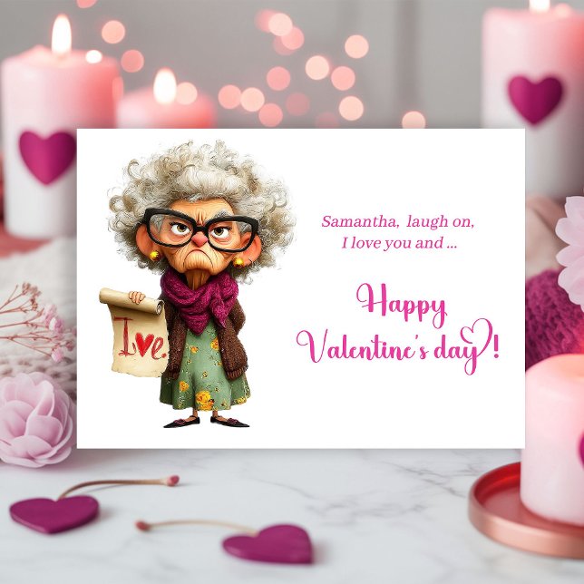 Tarjeta Festiva Funny Whimsical Lady Bringing Charm Valentine (Funny Whimsical Lady Bringing Charm Valentine)