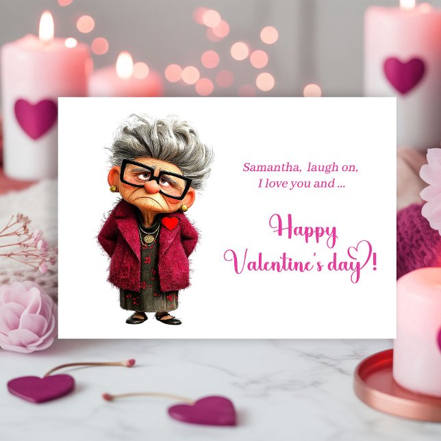 Tarjeta Festiva Funny Whimsical Lady Hot Pink Joy Valentine (Funny Whimsical Lady Hot Pink Joy Valentine

)