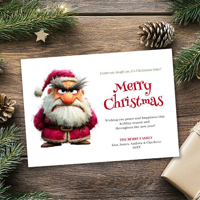 Tarjeta Festiva Funny whimsical Santa digital holiday greeting (Funny whimsical Santa digital holiday greeting)