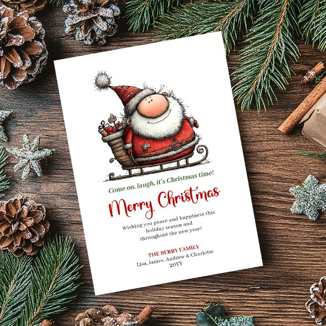 Tarjeta Festiva Funny Whimsical Santa Red Green Holiday Greeting (Funny Whimsical Santa Red Green Holiday Greeting)
