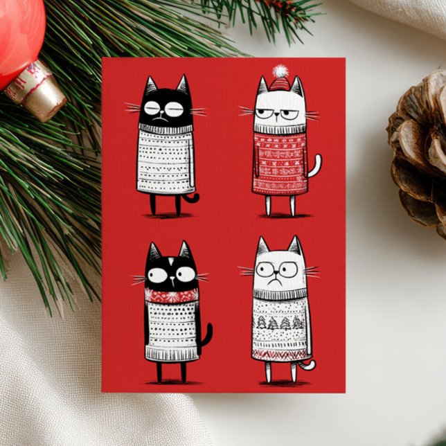 Tarjeta Festiva Funny Xmas Cats Lover Photo Red Meowy Christmas  (Subido por el creador)