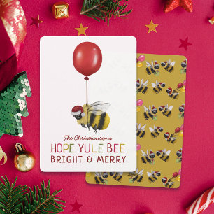 Tarjeta Festiva Funny Yellow Bee Merry y Navidades brillantes