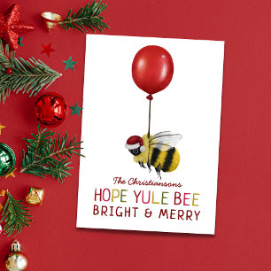 Tarjeta Festiva Funny Yule Bee Merry y Navidades brillantes