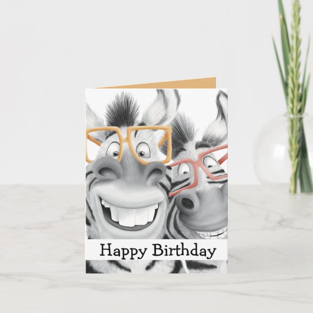 Tarjeta Festiva Funny Zebra Glasses Birday Card (Anverso)