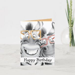 Tarjeta Festiva Funny Zebra Glasses Birday Card