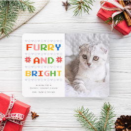 Tarjeta Festiva Furio y brillante | Foto de gato navideño para Nav