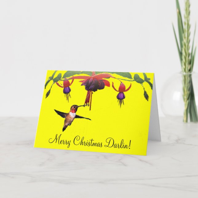 Tarjeta Festiva Fushia y colibrí (Anverso)