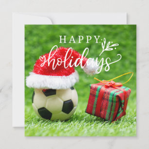 Tarjeta Festiva Fútbol Feliz feriados con el baile sobre el césped