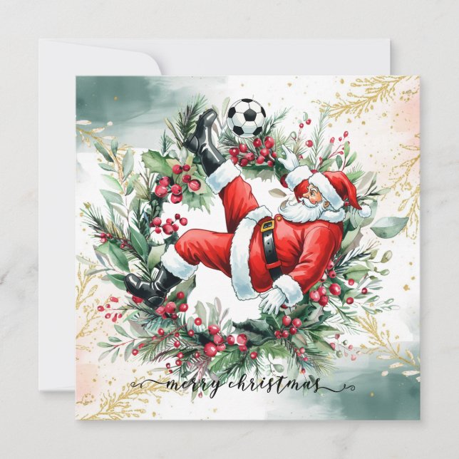 Tarjeta Festiva Fútbol Fútbol Felices Fiestas Santa (Anverso)