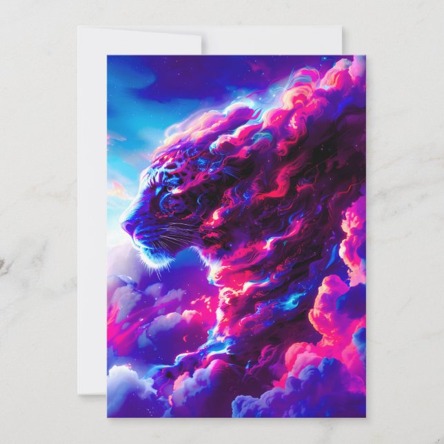 Tarjeta Festiva Futuristic Cosmic Neon Leopard  (Anverso)