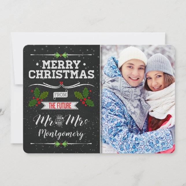 Tarjeta Festiva Futuro del tema de Chalkboard Sr. y Sra. Navidades (Anverso)