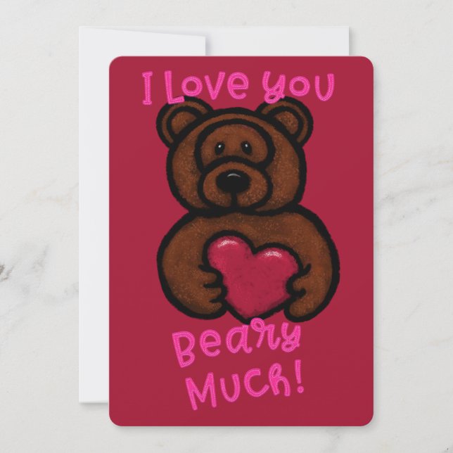 Tarjeta Festiva Fuzzy Brown Bear Valentine (Anverso)