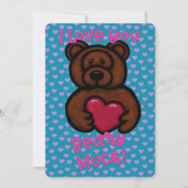 Tarjeta Festiva Fuzzy Teddy Bear Valentine (Anverso)